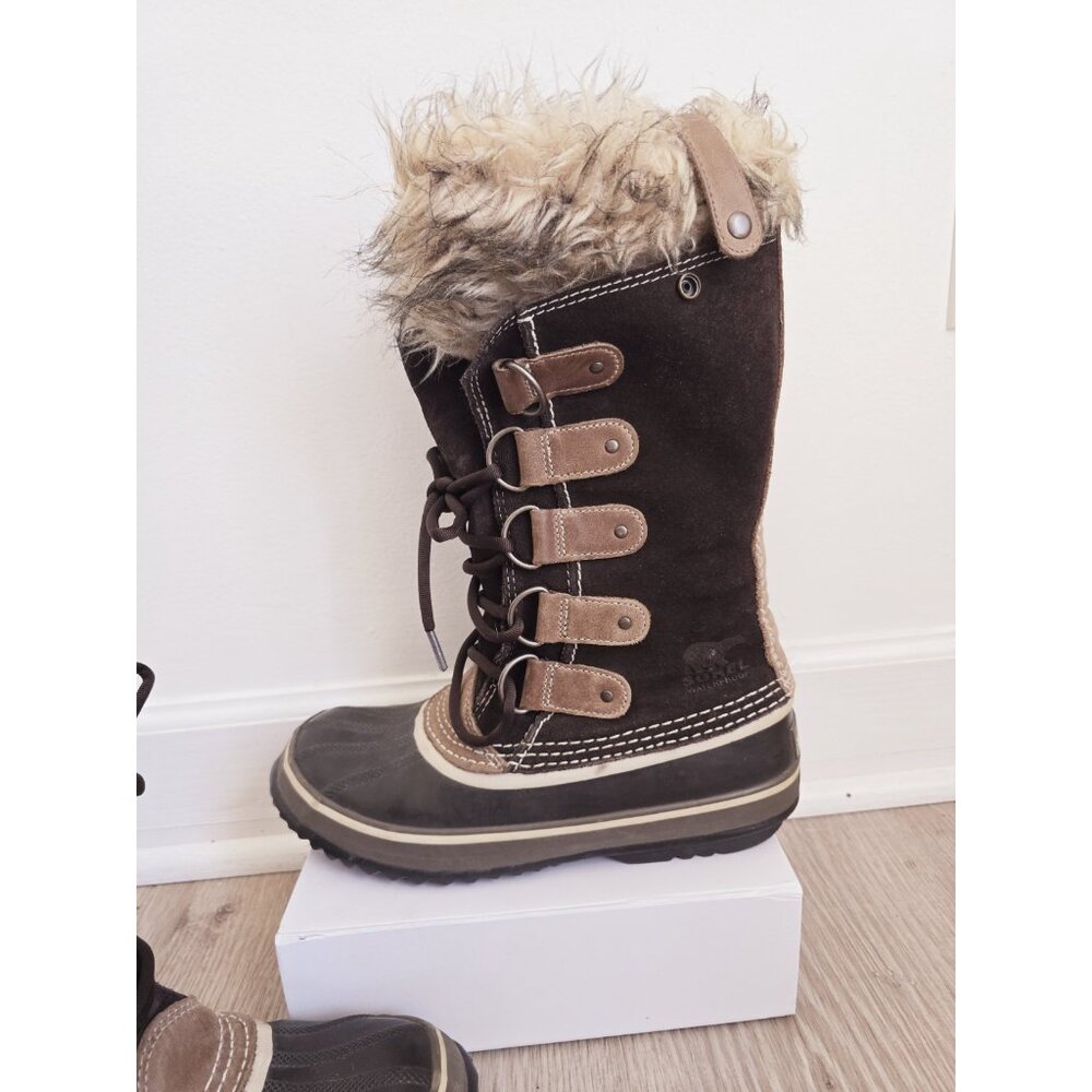 Sorel Joan Of Arctic Waterproof  Snow Winter Boots 9 Brown Faux Fur Leather - Picture 2 of 11